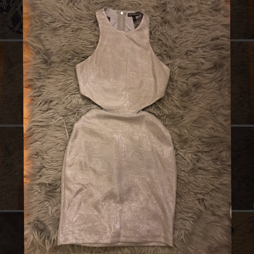 Express Silver Sequin Cutout Dress - Picture 2 of 2